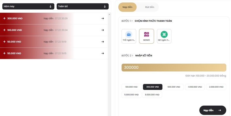 Nạp tiền AB77 qua ví điện tử Momo Pay